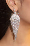 Silver Tassel Long Rhinestones Earrings