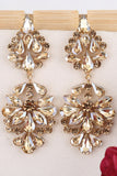Sparkly Fashion Pink Flower Shaped Long Prom Drop Earrings with Rhinestones