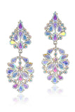 Sparkly Fashion Pink Flower Shaped Long Prom Drop Earrings with Rhinestones