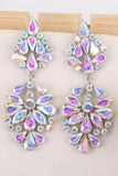 Sparkly Fashion Pink Flower Shaped Long Prom Drop Earrings with Rhinestones