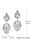 Sparkly Fashion Pink Flower Shaped Long Prom Drop Earrings with Rhinestones