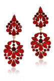 Sparkly Fashion Pink Flower Shaped Long Prom Drop Earrings with Rhinestones