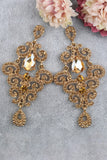 Golden Beaded Rhinestones Drop Earrings