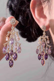 Purple Rhinestone Dangle Earrings