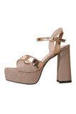Glitter Rose Golden Open Toe Chunky High Heel Sandals