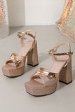 Glitter Rose Golden Open Toe Chunky High Heel Sandals