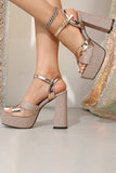 Glitter Rose Golden Open Toe Chunky High Heel Sandals