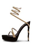 Sparkly Black Golden Open Toe Strappy Gladiator Stiletto High Heel Sandals