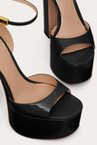 Open Toe Chunky High Heel Sandals Nude Patent Platform High Heels with Ankle Strap