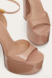 Open Toe Chunky High Heel Sandals Nude Patent Platform High Heels with Ankle Strap
