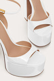 Open Toe Chunky High Heel Sandals Nude Patent Platform High Heels with Ankle Strap