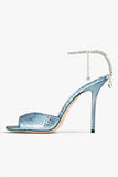 Emerald Croc-Embossed Stiletto Heels with Crystal Ankle Strap