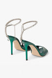 Emerald Croc-Embossed Stiletto Heels with Crystal Ankle Strap
