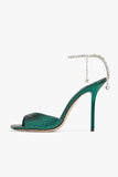 Emerald Croc-Embossed Stiletto Heels with Crystal Ankle Strap
