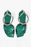 Emerald Croc-Embossed Stiletto Heels with Crystal Ankle Strap