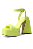 Open Toe Chunky Green Patent Platform High Heels with Ankle Strap