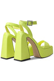 Open Toe Chunky Green Patent Platform High Heels with Ankle Strap