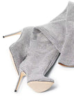 Sparkly Silver Knee High Stiletto High Heel Boots with Rhinestones