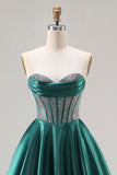 Dark Green Sweetheart Beaded Corset Long Prom Dress