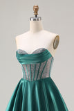Dark Green Sweetheart Beaded Corset Long Prom Dress