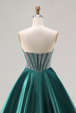 Dark Green Sweetheart Beaded Corset Long Prom Dress