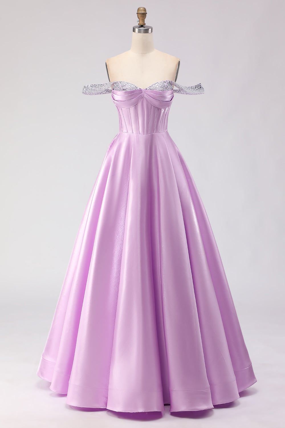 WEDTREND Women Off the Shoulder Beaded Long Prom Dress Light Purple Corset A Line Party Dress with Lace Up Back WEDTREND Women Off the Shoulder Beaded Long Prom Dress Light Purple Corset A Line Party Dress with Lace Up Back