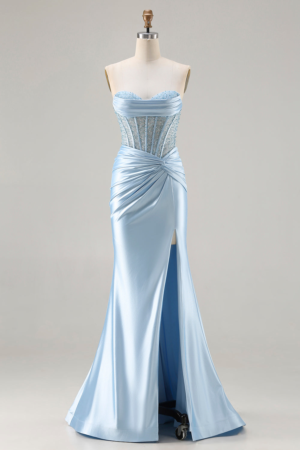 ice blue mermaid wedding dress Elegant White Mermaid Wedding Dresses Blue Appliques Strapless Lace Long Sleeve