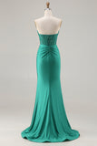 Dark Green Mermaid Beaded Corset Sequin Long Prom Dress with Slit