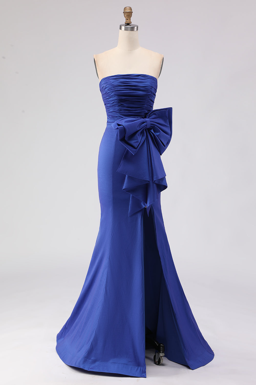 WEDTREND Women Royal Blue Strapless Long Prom Dress with Slit Mermaid Ruched Evening Dress with Lace Up Back WEDTREND Women Royal Blue Strapless Long Prom Dress with Slit Mermaid Ruched Evening Dress with Lace Up Back