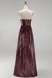 Coffee Strapless A Line Pleated Long Formal Dress