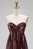 Coffee Strapless A Line Pleated Long Formal Dress