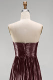 Coffee Strapless A Line Pleated Long Formal Dress