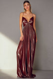 Coffee A Line Pleated Spaghetti Straps Long Wedding Guest Dress