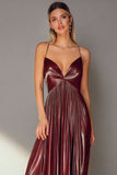 Coffee A Line Pleated Spaghetti Straps Long Wedding Guest Dress