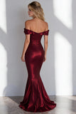Burgundy Off the Shoulder Mermaid Ruched Long Formal Dress