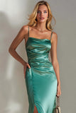 Emerald Green Mermaid Ruched Wedding Guest Dress with Slit