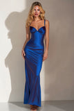 Royal Blue Mermaid Spaghetti Straps Ruched Wedding Guest Dress