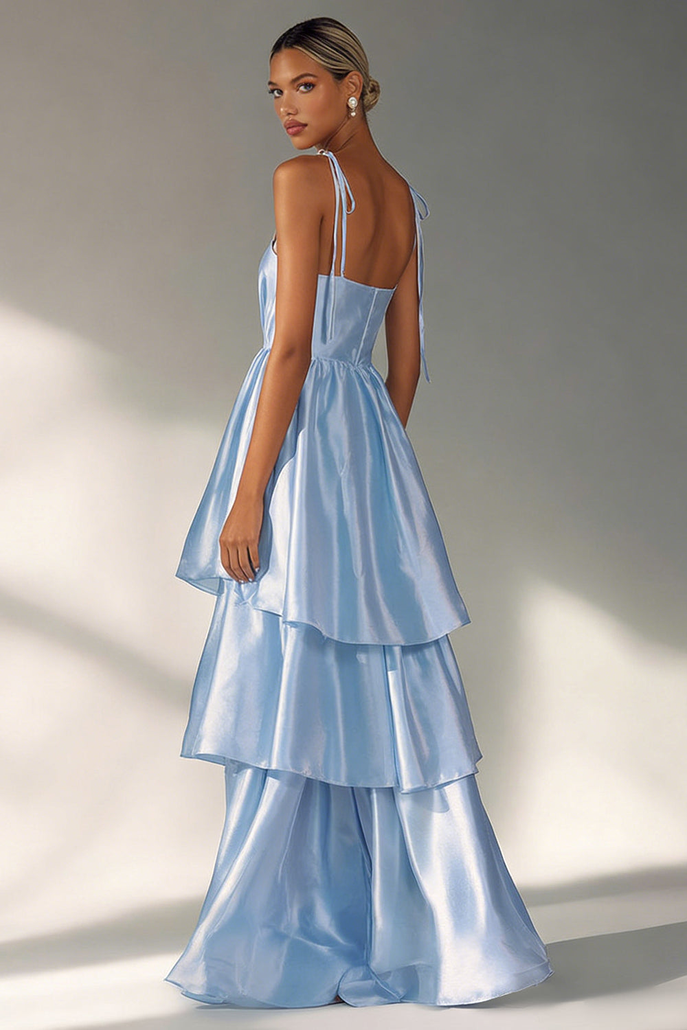 WEDTREND Women Light Blue Long Wedding Guest Dress A Line Satin Tiered Ruffle Party Dress WEDTREND Women Light Blue Long Wedding Guest Dress A Line Satin Tiered Ruffle Party Dress