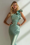 Elegant Navy One Shoulder Mermaid Satin Long Formal Dress