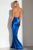 Simple Royal Blue Mermaid Spaghetti Straps Ruched Wedding Guest Dress