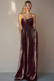 A Line Coffee Sweetheart Pleated Long Wedding Guest Dress