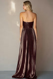 A Line Coffee Sweetheart Pleated Long Wedding Guest Dress