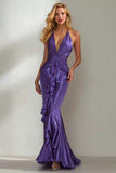 Dark Purple Mermaid Ruffle Ruched Long Formal Dress