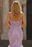 Lilac Sweetheart Mermaid Sequin 3D Flowers Long Prom Dress with Slit