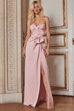 Blush Pink Sweetheart Sheath Long Wedding Guest Dress with Slit