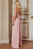 Blush Pink Sweetheart Sheath Long Wedding Guest Dress with Slit