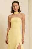 Daffodil Strapless High Low Ruffle Wedding Guest Dress with Streamer