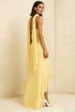 Daffodil Strapless High Low Ruffle Wedding Guest Dress with Streamer