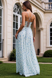 Blue Flower A Line Spaghetti Straps Wedding Guest Dress