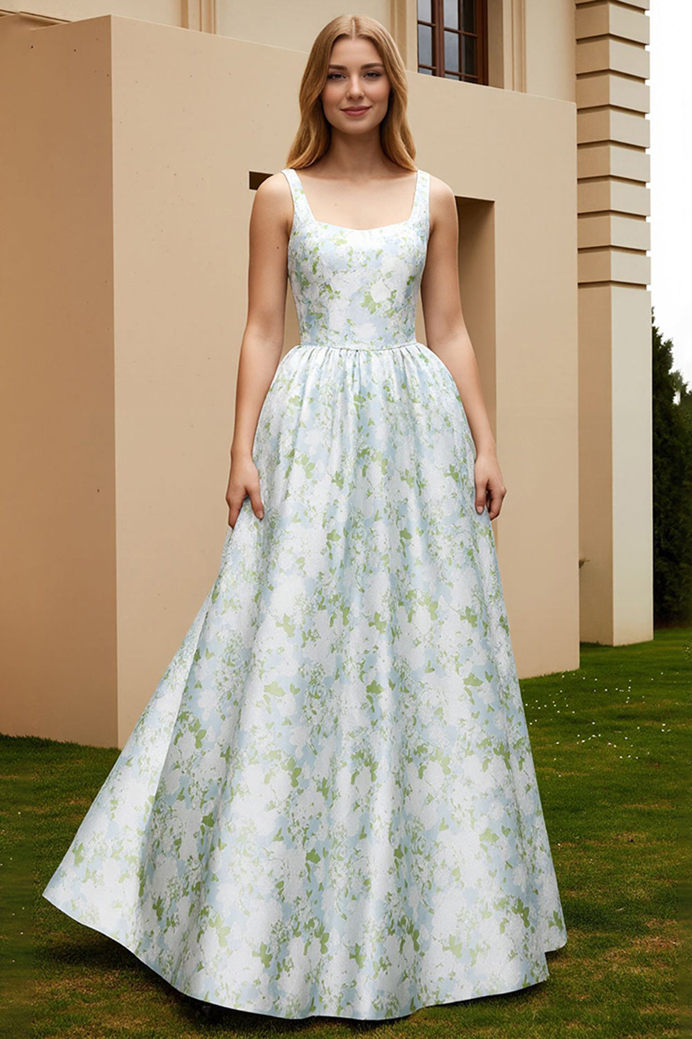 Wedtrend Women White Blue Flower Wedding Guest Dress A Line Printed Long Bridesmaid Dress, White Blue Flower / US16 Wedtrend Women White Blue Flower Wedding Guest Dress A Line Printed Long Bridesmaid Dress, White Blue Flower / US16